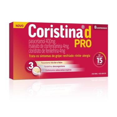 Imagem de Coristina D Pro Cloridrato Fenillefrina 4mg + Paracetamol 400mg + Maleato de Clorfeniramina 4mg 8 comprimidos 8 Comprimidos