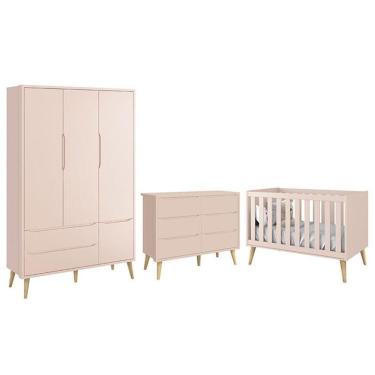 Imagem de Dormitório Completo Infantil Theo 3 Portas, Cômoda 6 Gavetas e Berço com Pés Madeira Natural - Reller Móveis
