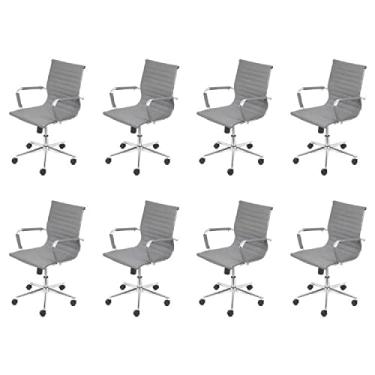 Imagem de Conjunto 8 Cadeiras para Escritório Diretor com Rodízios Esteirinha Baixa Or Design Cinza