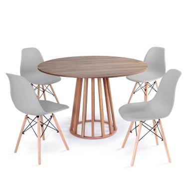 Imagem de Conjunto Mesa de Jantar Redonda Talia Amadeirada Natural 120cm com 4 Cadeiras Eames Eiffel - Cinza