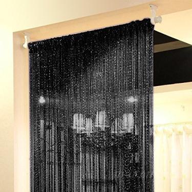 Imagem de Topixdeals Cortinas pretas, cortina de franja de porta, cortina de porta, fita prateada plana rara, divisória de painel de janela com franja de rosca, linda faixa de borla, eventos de festa (1 pacote
