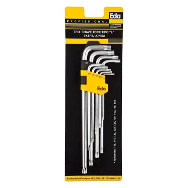 Imagem de Chave Torx - "L" - Jogo 9 Peças - Extra Longa - T10 a T50 - 9RO - EDA