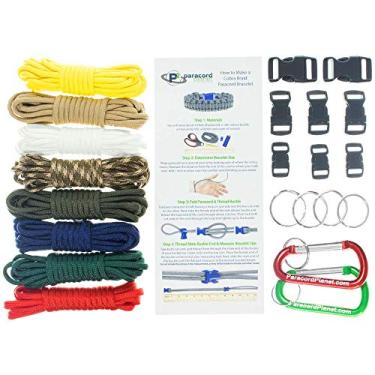 Imagem de Pulseira de sobrevivência e kit de projeto Paracord – Cordão de paraquedas 550, fivelas, mosquetões, chaveiros (kit de 8 cores Jamboree)