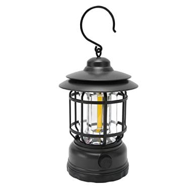 Imagem de Lanterna de Acampamento Retro, Decorativa Ipx4 Impermeável 2400mah Luz Suave Portátil Ao Ar Livre Lâmpada da Barraca da Espiga para Caminhadas para o Terraço (Preto)