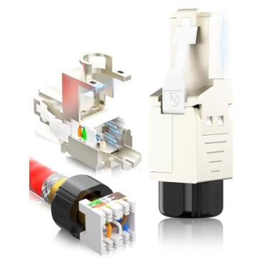 Imagem de AMPCOM Conector STP CAT7A RJ45, liga de zinco, sem ferramentas, 10 Gbps, empresarial, conector RJ45 de grau industrial, pacote com 6