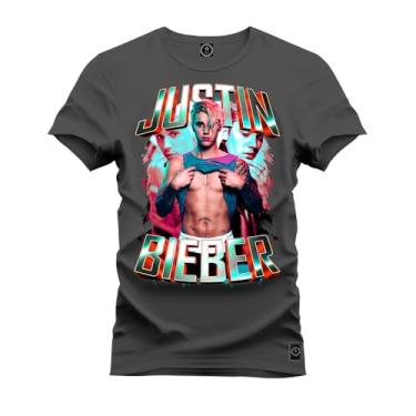 Imagem de Camiseta Plus Size T-Shirt Confortável Estampada Justin Biber Glow Grafite G4