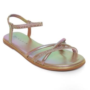 Imagem de Rasteira Ramarim Tiras Strass Light Feminina - Rose - 36