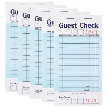 Imagem de Stock Your Home Blue Guest Check Books para servidores (pacote com 5) blocos de notas de servidor, talão de cheques de garçom, livro de recibos de alimentos, bloco de pedidos de restaurante, cheques de papel, acessórios de garçonete, total de 250 ingressos