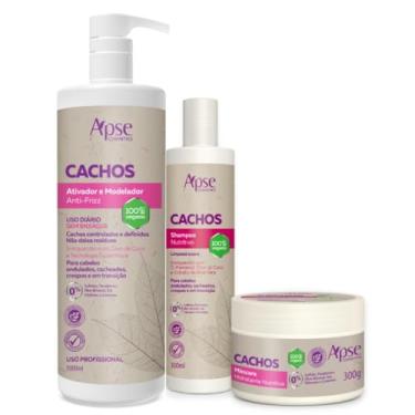 Imagem de Kit Cachos Shampoo 300ml, Máscara 300g e Ativador Modelador 1Litro Apse Cosmétics - 3 Itens