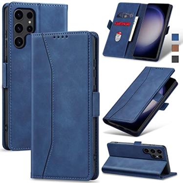 Imagem de Jasonyu Flip Carteira Capa para Samsung Galaxy S23 Ultra,Capinha Folio Magnética de Couro com Suporte para Cartão,Suporte para Chute - Protetora Durável de TPU à Prova de Choque para Telefone,Azul