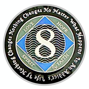 Imagem de (Anos 1-55) Medalhão NA de 8 anos, prata, banhado a cor azul, moeda anônima coberta com epóxi Narcóticos Anônimos (NA Medalhão de 8 anos)