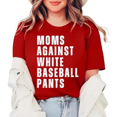 Imagem de PKDong Camiseta feminina de beisebol com estampa engraçada 2024 Baseball Mom camisetas femininas gola redonda casual verão, A01 Ag Vermelho, G
