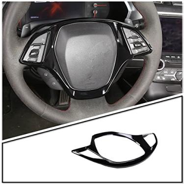 Imagem de Acessórios de acabamento de cobertura de volante de carro compatíveis com Chevrolet Corvette C7 2014-2019 Acessórios de volante com aparência de fibra de carbono para Corvette C7 (plástico ABS, preto