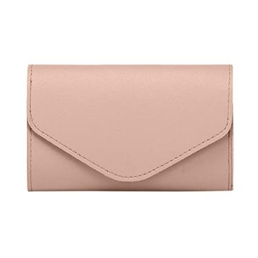 Imagem de Carteira feminina nova estampa moderna simples cor sólida conveniente bolsa de cartão prática fivela alça carteira feminina fina, rosa, One Size