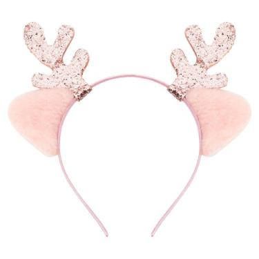 Imagem de Xiyantiji Tiara de alce de Natal para mulheres, meninas, orelhas de chifre de rena rosa, tiara de Natal para crianças, acessórios de cabelo para fantasia de Natal, cosplay, festas, presentes de cabeça