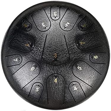 Imagem de Tambor de língua de aço 12 polegadas 15 notas Instrumento de percussão C-Key com bolsa de viagem e baquetas para dedo Tutorial Livro Handpan Drum para prática de meditação, preto, 12 polegad