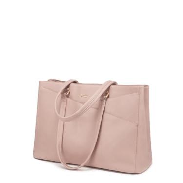 Imagem de Bolsa feminina para notebook LOVEVOOK, bolsa de couro PU impermeável para notebook de 15,6 polegadas, bolsa para trabalho, rosa