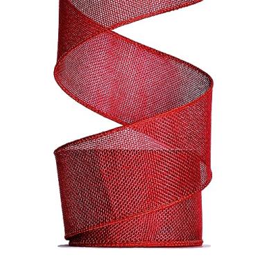 Imagem de Ribest Fita vermelha com fio de serapilheira, 6,8 cm, 10 jardas, fita de juta para decoração de arcos, artesanato, embrulho de presente, guirlanda de costura