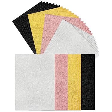 Imagem de Cinvo Pacote com 32 folhas de papel cartolina com glitter, folha grossa A4, papel brilhante colorido 250 g/m2, para scrapbook, cartaz, decoração de festa, artesanato DIY (21,6 cm x 28 cm, 4 cores