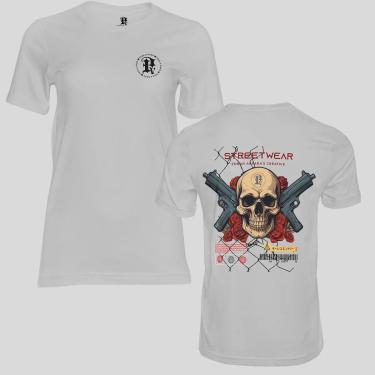 Imagem de Camiseta Masculina Algodão Premium Pega a Visão Básica Estampada Caveira Flores-Masculino