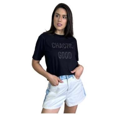 Imagem de Camiseta Reta Estampada Com Brilho Chaotic Dzarm-Feminino