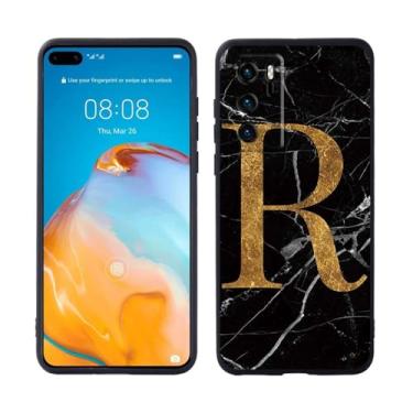 Imagem de Capa para huawei p20/p20 pro/p20 plus/p30/p30 pro/p30 plus/p30 lite/p40 letras iniciais capa de silicone macio capa de telefone celular, r, para p20 pro