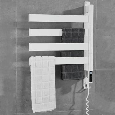 Imagem de Toalheiro Aquecido Elétrico,Aquecedores Toalhas Giratórios 180 °, Aquecimento Central Moderno E Ampliado,Com Temporizador 1 A 8 Horas/Impermeável 45~65 ℃,Para Cozinha Banheiro,Com Gancho