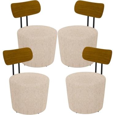 Imagem de Kit 04 Poltronas Base Fixa Luara M03 Linho Cru