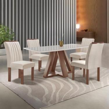 Imagem de Conjunto Mesa Tampo Smart Plus Vidro Kyra 120cmx90cm 4 Cadeiras Arizona Chocolate/off White/suede Bege