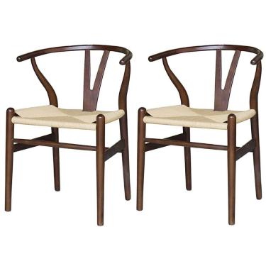 Imagem de  Kit 2 Cadeiras Valentina Rivattis Madeira Escura Assento Em Palha Natural
