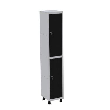 Imagem de Roupeiro em Aço Mt 1v 2 Portas Fechadura com Prateleira Interna Cinza/Preto