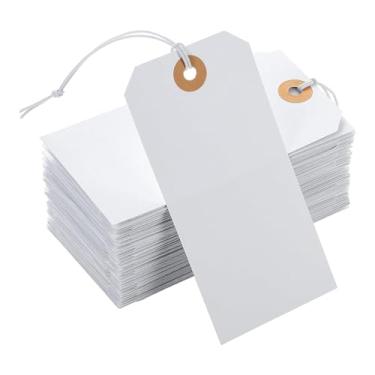 Imagem de rockible 100 peças etiquetas de presente com corda pendurada etiquetas em branco etiquetas diy etiqueta de papel decoração de casa etiquetas de preço etiquetas, 12x6cm