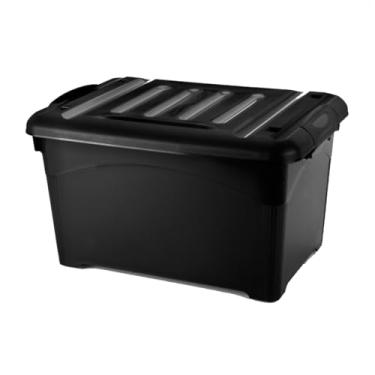 Imagem de CAIXA ORGANIZADORA 45 LITROS BLACK EMPILHÁVEL COM TAMPA E TRAVAS LATERAIS, COM RODÍZIOS PARA DESLOCAMENTO.