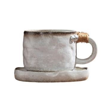 Imagem de Conjunto de xícaras de café retrô de 300 ml/283.5 g Creative Japanese Simple Kiln Coffee Cup - Antique Hand Pinch coffee cup disc-marfim branco