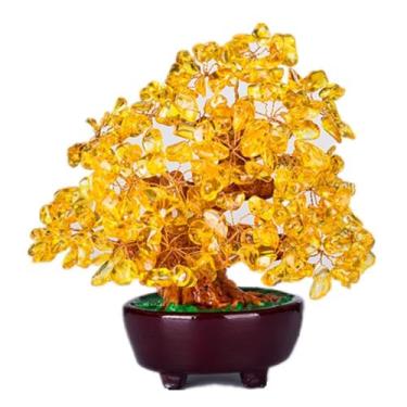 Imagem de Feng Shui Estátua de mesa de cristal de quartzo amarelo natural para decoração de mesa Bonsai Feng Shui para riqueza e sorte