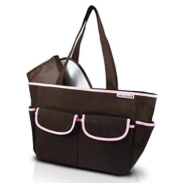 Imagem de BOLSA DE BEBÊ MATERNIDADE PASSEIO LISA COM 4 BOLSINHOS E TROCADOR IMPERMEÁVEL JACKI DESIGN MARROM PINK