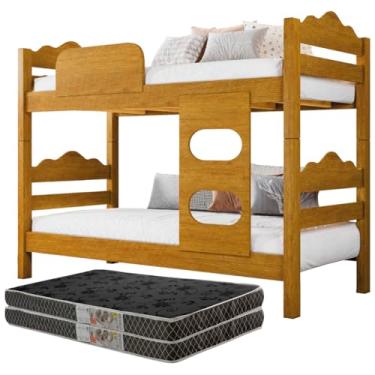 Imagem de Beliche Solteiro Reforçada 100% MDF Vira Duas Camas Com Colchão (Naturale)