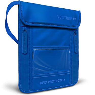 Imagem de VENTURE 4TH Carteira de pescoço, porta-passaporte com bloqueio de RFID para viagens – Bolsa de pescoço oculta com 6 compartimentos, organizador fino e leve com alça ajustável, nylon durável para