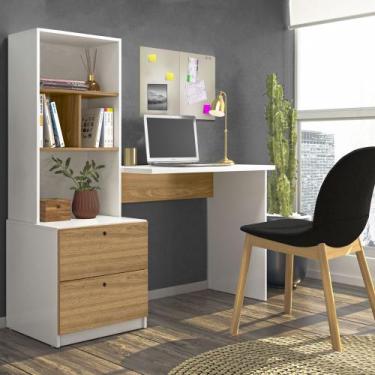 Imagem de Escrivaninha Home Office com Livreiro Pérola Mobili Nature Branco