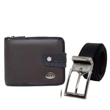 Imagem de Kit Carteira Masculino Grande Botao + Cinto Duplaface Oferta - RHEA