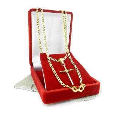Imagem de Corrente Masculina 80cm 4mm Cruz Folheado Ouro 18k CR740 - WNBIJOUTERI