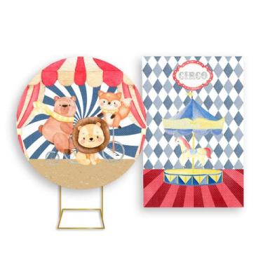 Imagem de Painel De Festa Redondo 1,50x1,50 + Painel Vertical 1,50x2,20 - Circo 