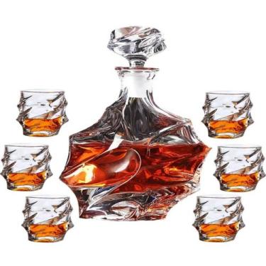 Imagem de Decanter Licoreira Garrafa Whisky Bourbon Vinho Luxo 7 Peças - NilosDe
