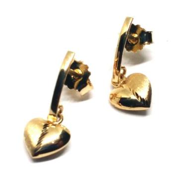 Imagem de Brinco de ouro 18k Filete e Coração - Elegancy Joias