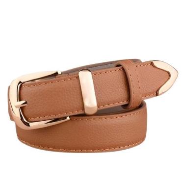 Imagem de Cinto Fino Couro PU Fivela Retangular Metal Feminino 105cm - Belt, Mar