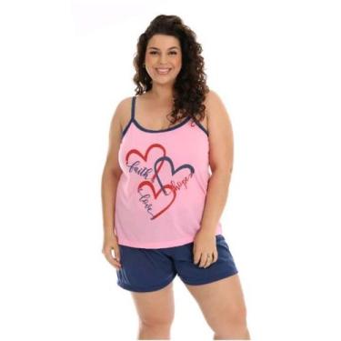 Imagem de Conjunto pijama feminino macio plus size short e blusa estampada de al