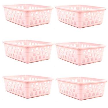 Imagem de Kit 6 Cestos Multiuso Organizador Médio Rosa 20x15,5x6,5Cm - 123 Organ