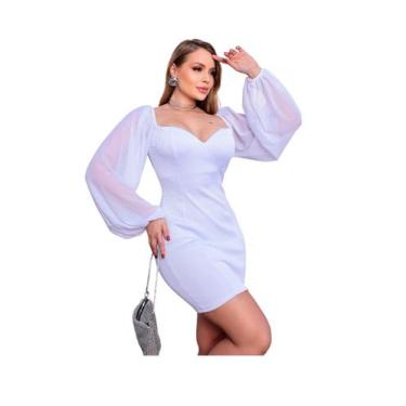 Imagem de Vestido Manga Tule Bufante Curto De Balada Decote Cavado - sarawi fash