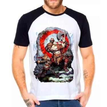 Imagem de Camiseta Masculina Raglan Branca Kratos God of War 05 - DESIGN CAMISET