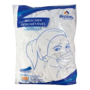 Imagem de Máscara Descartável Tripla Branca Pacote C/100 Unid Brasmo, Branco